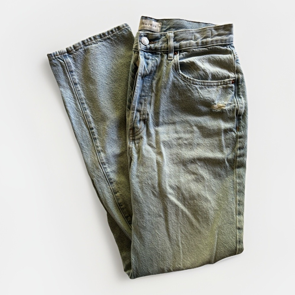 PacSun Dad Jeans Womens 29 Light Wash Distressed High Rise Relaxed Straight Leg